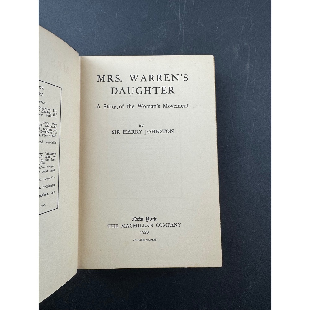 Mrs Warrens Daughter A Story of the Woman Movement by Sir Harry Johnston 1920